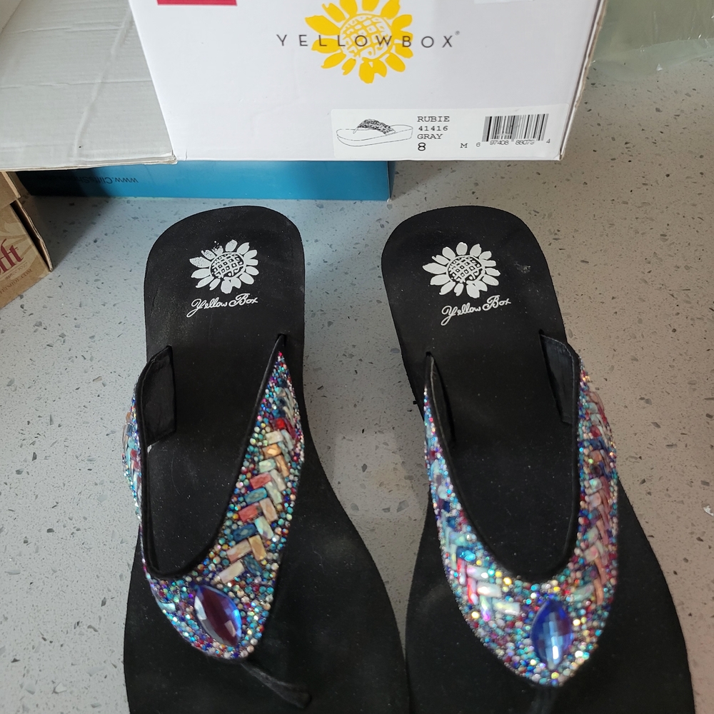 Yellow Box Women's Black Sandals with Multicolor Beads